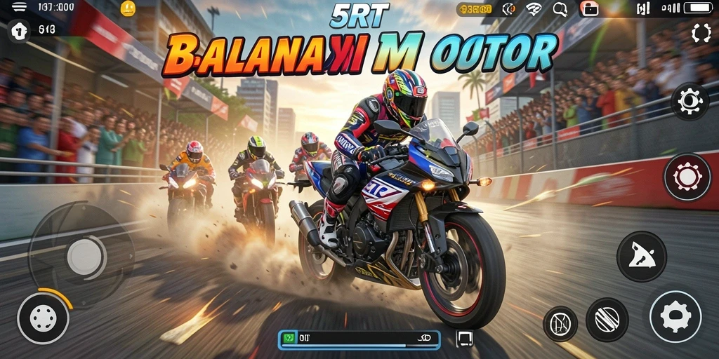 Tampilan gameplay seru 5RT dengan balapan motor yang menegangkan.