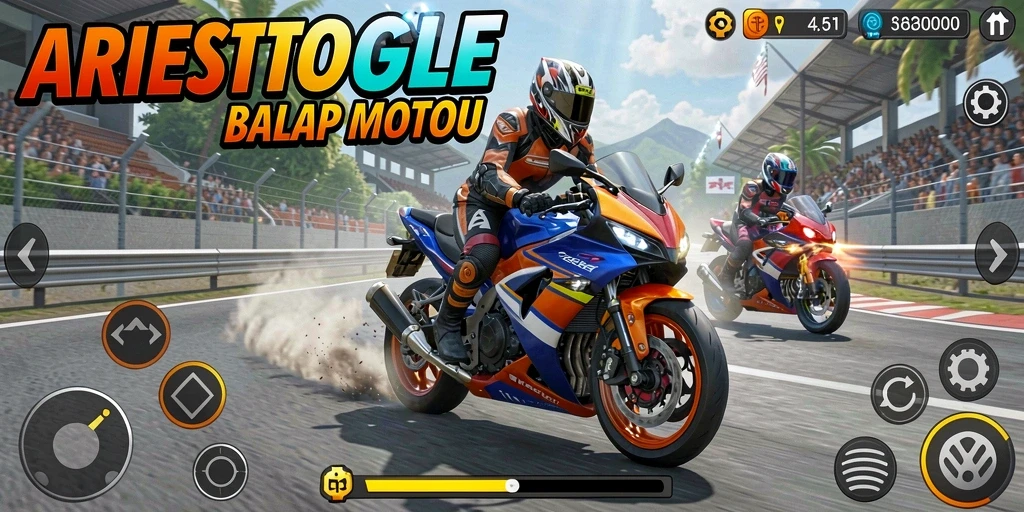 Gameplay mendebarkan dalam balapan motor di ARIESTOGEL.