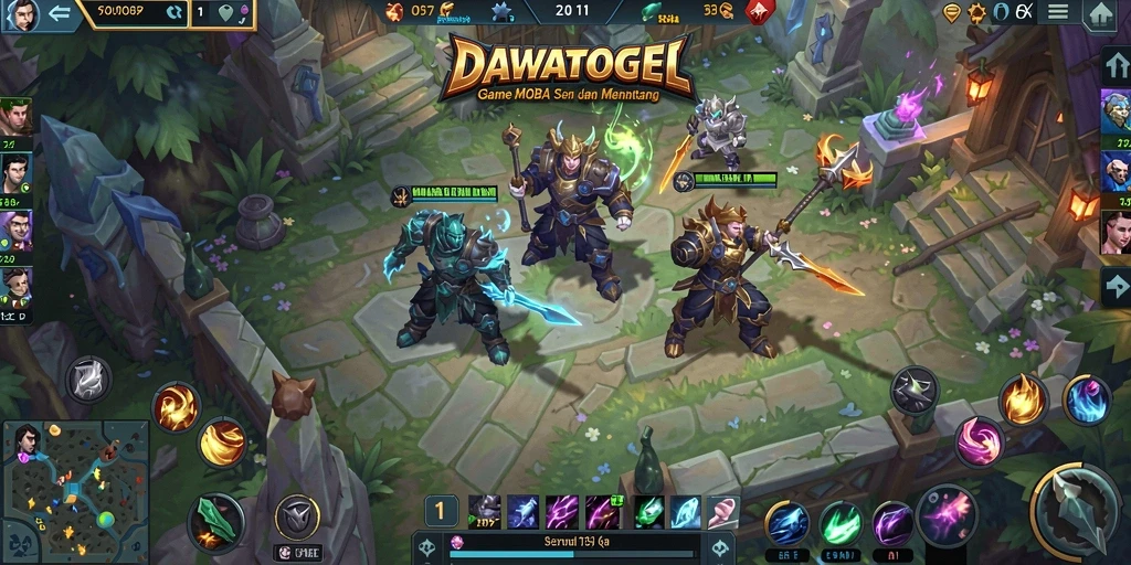 Tampilan gameplay seru di DAWATOGEL dengan pertempuran tim.