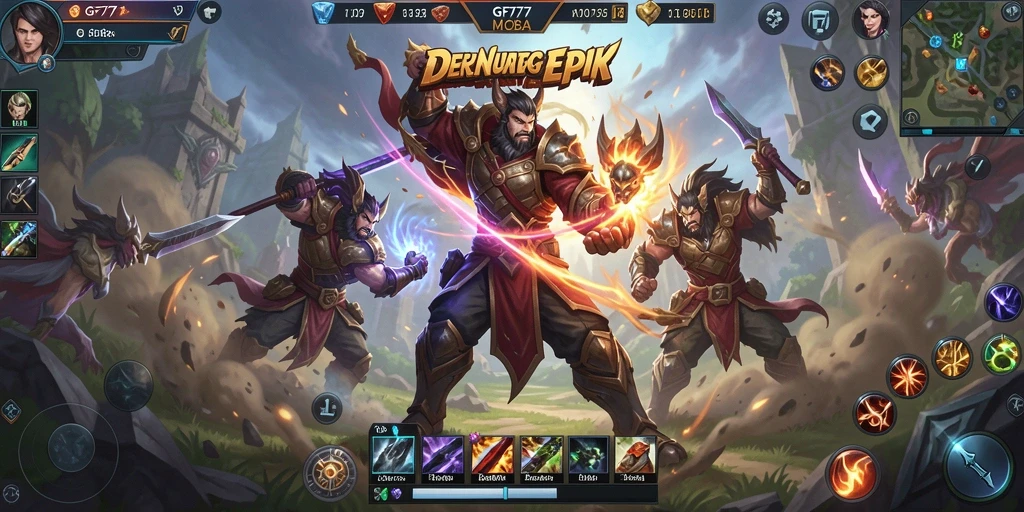 Gameplay seru di GF777 saat tim bertanding di arena MOBA.