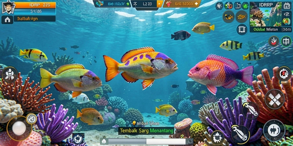 Tampilan gameplay seru dalam IDRRP dengan aksi tembak ikan.