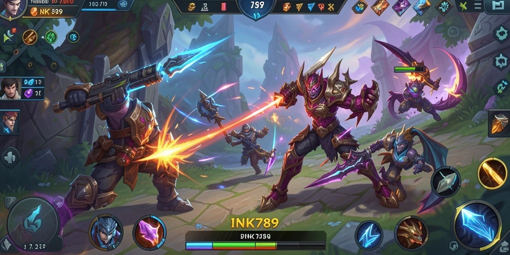 Tangkapan layar gameplay seru dari INK789 dengan karakter heroik.