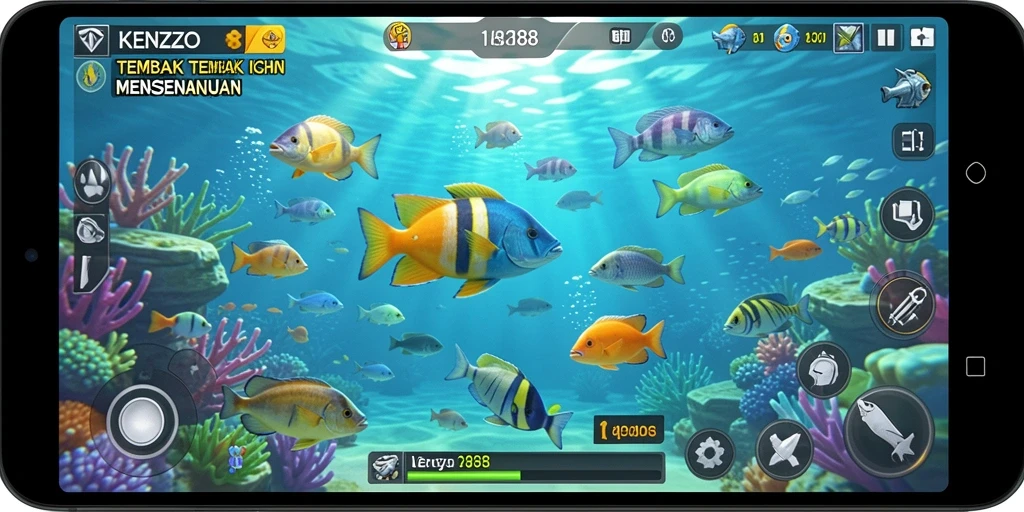 Tampilan menarik gameplay KENZO188 saat menembak ikan.