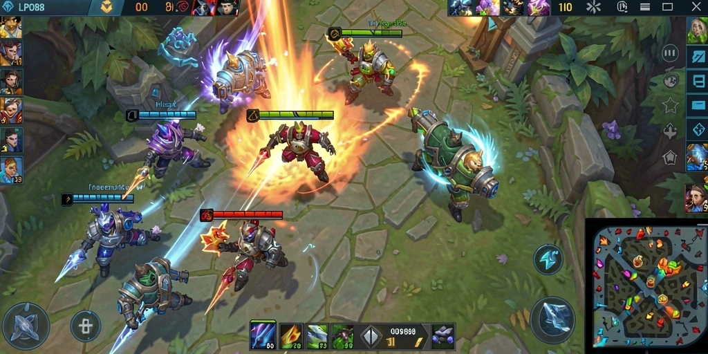 Screenshot LPO88 menampilkan pertarungan tim yang mendebarkan dalam gameplay MOBA.