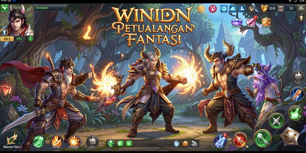 Tampilan menarik dari gameplay WINIDN dengan pertempuran seru di dunia fantasi.
